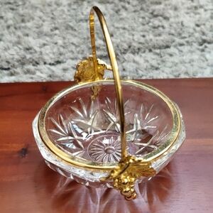 Elegant GRAM FLORENCE Italy Crystal Bowl w/ Grapes Handle Gold Tone Home Decor